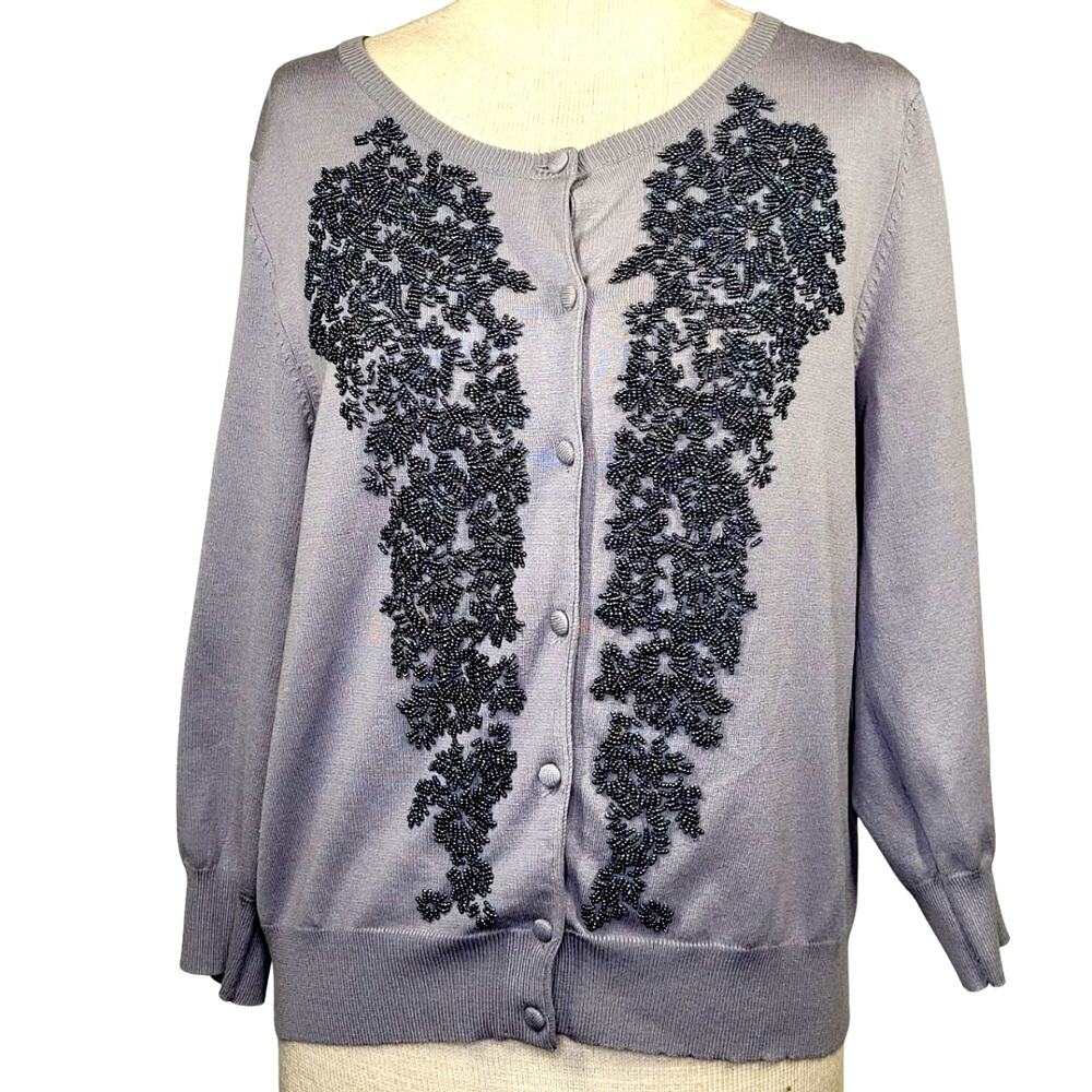 Gray Beaded Button Down Sweater Size Small